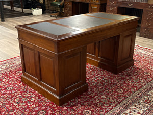 Vintage bureau, klassiek Engels bureau, mahoniehout, zwart leer, 629