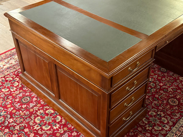 Vintage-Schreibtisch, Partner-Schreibtisch, klassischer englischer Schreibtisch, Mahagoni, grünes Leder, 638