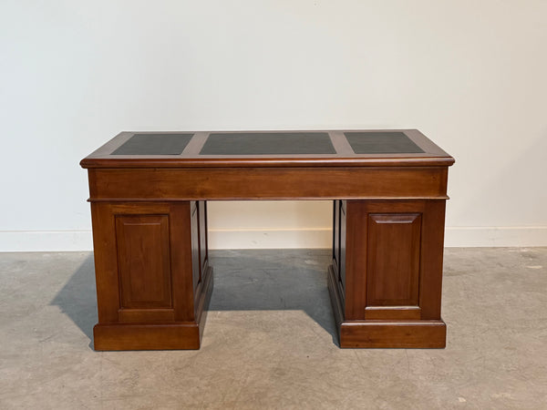 Vintage bureau, klassiek Engels bureau, mahoniehout, zwart leer, 706