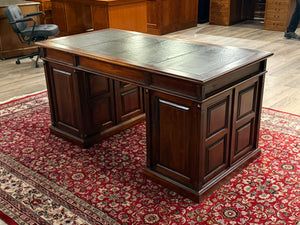 Vintage bureau, klassiek Engels bureau, mahoniehout, bruin leer, 675