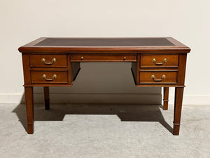 Vintage schrijftafel, klassiek Engels bureau, mahoniehout, bruin leer, 711