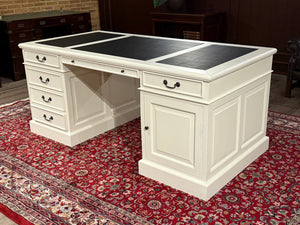 Vintage-Schreibtisch, weiß, klassischer englischer Schreibtisch, Mahagoni, schwarzes Leder, 639