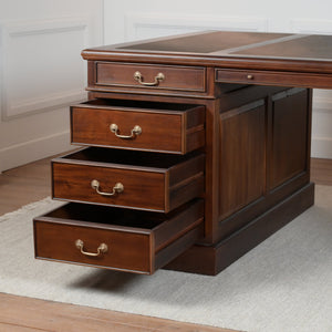 Regent 180x120 Mahonie, partnerdesk, klassiek Engels bureau, massief mahoniehout