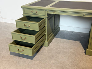 Vintage bureau, klassiek Engels bureau, mahoniehout, bruin leer, 710