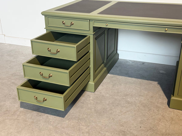 Vintage bureau, klassiek Engels bureau, mahoniehout, bruin leer, 710