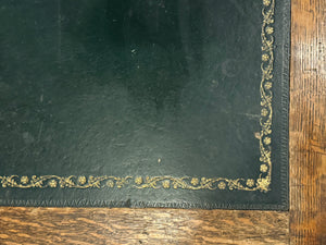 Vintage bureau, antiek Engels bureau, eikenhout, groen leer, 571