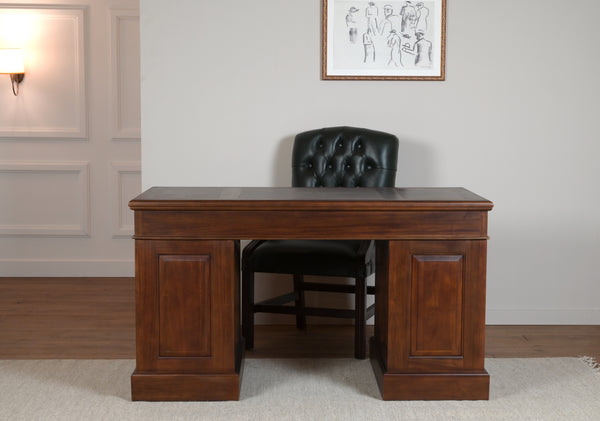 Regent 140x70 Walnoot, klassiek Engels bureau, massief mahoniehout