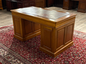 Vintage bureau, klassiek Engels bureau, mahoniehout, rood leer, 628