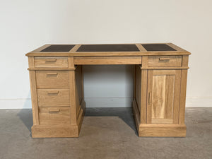 Vintage bureau, klassiek bureau, eikenhout, bruin leer, 708