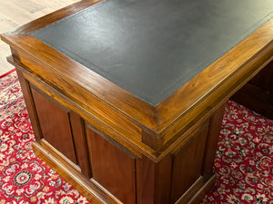 Bureau vintage, bureau anglais classique, acajou, cuir bleu marine, 646