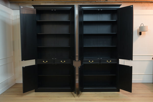 Vintage boekenkast, klassieke Engelse boekenkast, mahoniehout, zwart