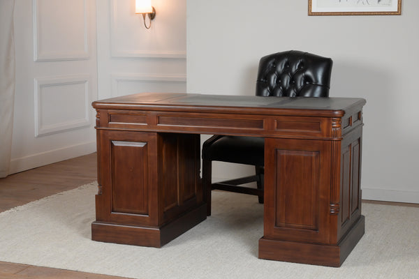 Säule 140x70 Mahagoni, klassischer englischer Schreibtisch, massives Mahagoni