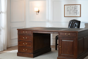 Regent 180x120 Mahonie, partnerdesk, klassiek Engels bureau, massief mahoniehout