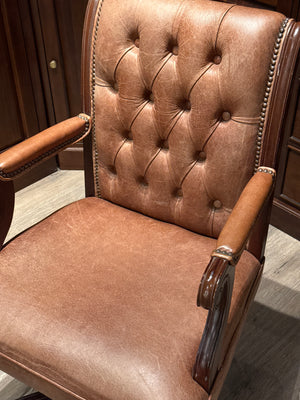 Vintage stoel, mahoniehout, lichtbruin leer, 102
