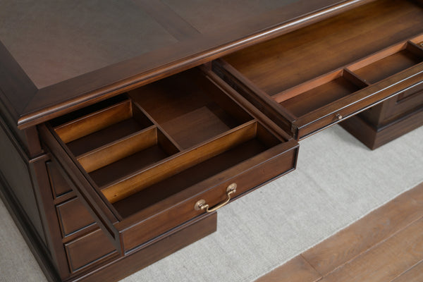 Regent 200x150 Walnoot, partnerdesk, klassiek Engels bureau, massief mahoniehout