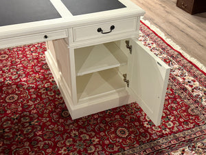 Vintage-Schreibtisch, weiß, klassischer englischer Schreibtisch, Mahagoni, schwarzes Leder, 639