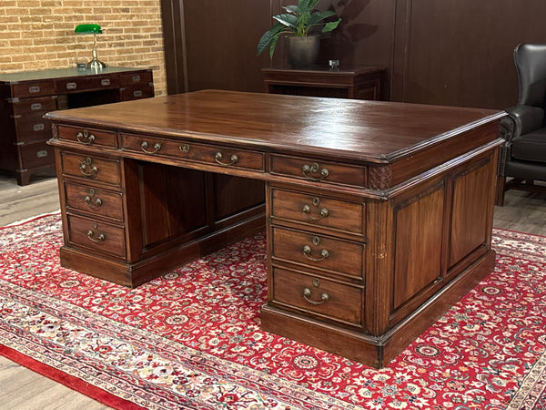 Vintage bureau, partnerdesk, klassiek Engels bureau, mahoniehout, 617