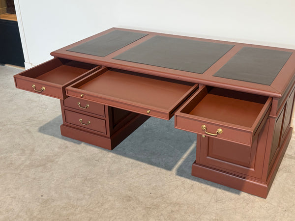 Vintage bureau, klassiek Engels bureau, mahoniehout, bruin leer, 709