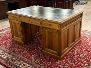 Vintage bureau, Antiek Engels bureau, eikenhout, groen leer, 661