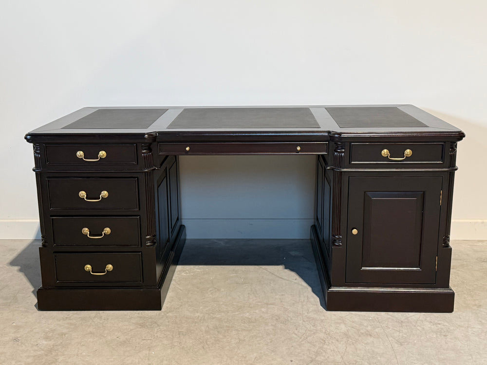 Vintage bureau, donker kers, klassiek Engels bureau, mahoniehout, zwart leer, 706