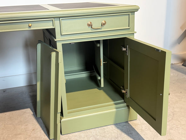 Vintage bureau, klassiek Engels bureau, mahoniehout, bruin leer, 710