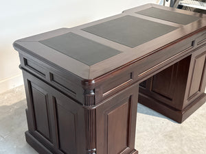 Vintage bureau, donker kers, klassiek Engels bureau, mahoniehout, zwart leer, 707