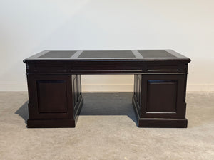 Vintage bureau, donker kers, klassiek Engels bureau, mahoniehout, zwart leer, 706