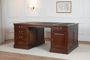Regent 180x120 Mahonie, partnerdesk, klassiek Engels bureau, massief mahoniehout