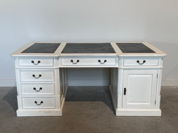 Vintage bureau, klassiek Engels bureau, mahoniehout, zwart leer, 697