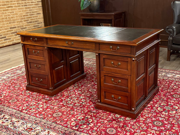 Bureau vintage, bureau anglais classique, acajou, cuir marron, 652