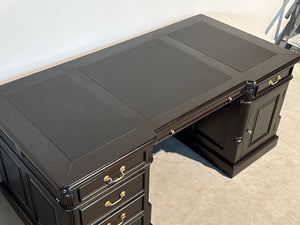 Vintage bureau, donker kers, klassiek Engels bureau, mahoniehout, zwart leer, 706