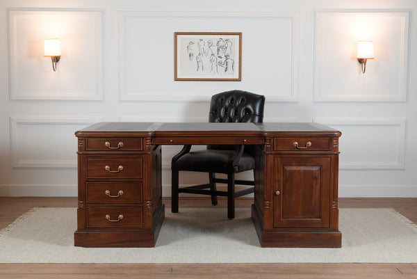 Pillar 180x120 Mahonie, partnerdesk, klassiek Engels bureau, massief mahoniehout