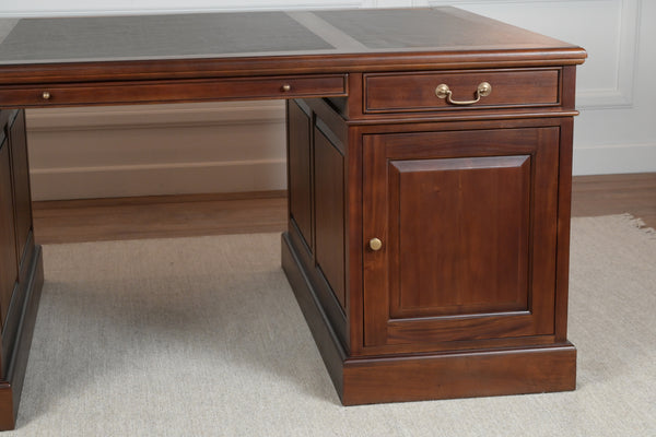 Regent 180x120 Mahonie, partnerdesk, klassiek Engels bureau, massief mahoniehout