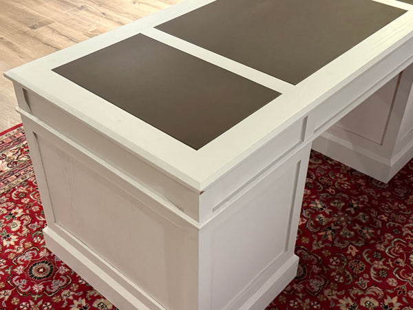 Bureau vintage, style anglais classique, chêne, cuir marron, 694