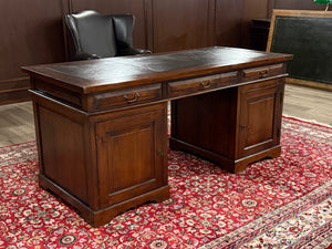 Vintage bureau, klassiek Engels bureau, teakhout, bruin leer, 660