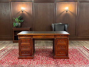 Bureau vintage, bureau anglais classique, acajou, cuir marron, 652