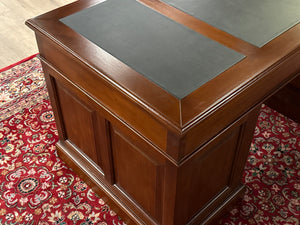 Vintage bureau, klassiek Engels bureau, mahoniehout, zwart leer, 629