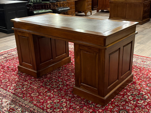 Vintage bureau, klassiek Engels bureau, mahoniehout, bruin leer, 597