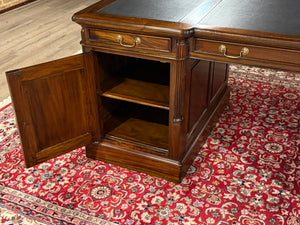 Vintage bureau, klassiek Engels bureau, mahoniehout, zwart leer, 658