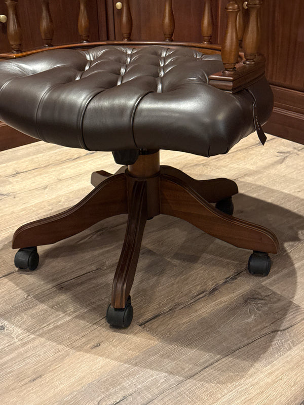 Vintage Stoel, mahoniehout, bruin leer, 103