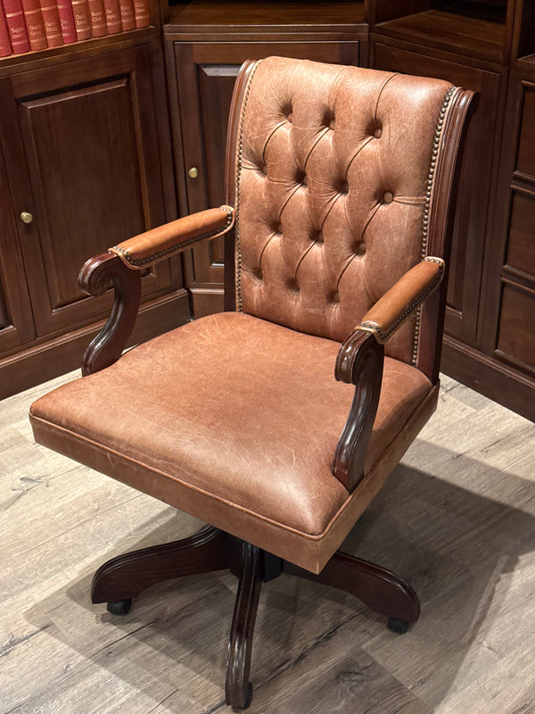 Vintage stoel, mahoniehout, lichtbruin leer, 102