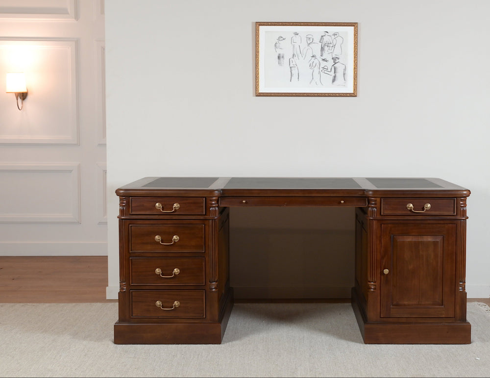 Säule 180x90 Nussbaum, klassischer englischer Schreibtisch, massives Mahagoni