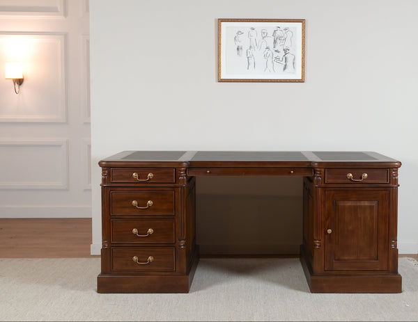 Pillar 180x90 Walnoot, klassiek Engels bureau, massief mahoniehout