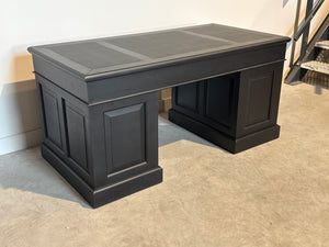 Vintage bureau, zwart, klassiek Engels bureau, mahoniehout , zwart leer, 702