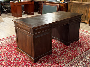 Vintage bureau, klassiek Engels bureau, teakhout, bruin leer, 589