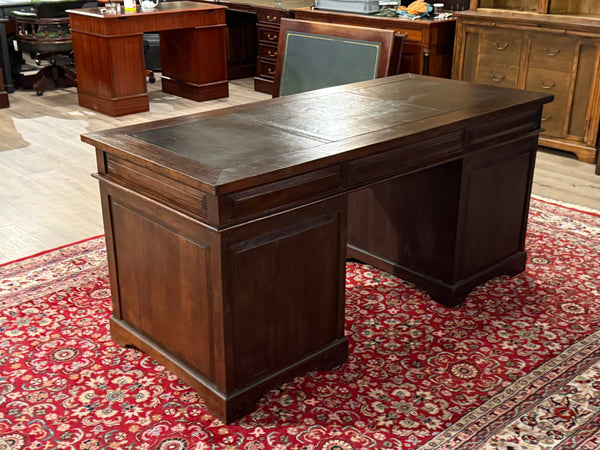 Vintage bureau, klassiek Engels bureau, teakhout, bruin leer, 589