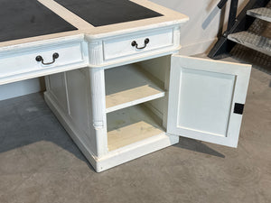 Vintage bureau, klassiek Engels bureau, mahoniehout, zwart leer, 697