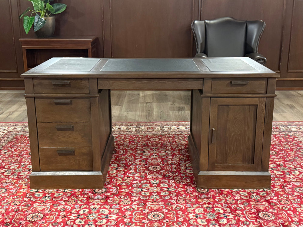 Bureau vintage, bureau anglais classique, chêne, cuir noir, 650
