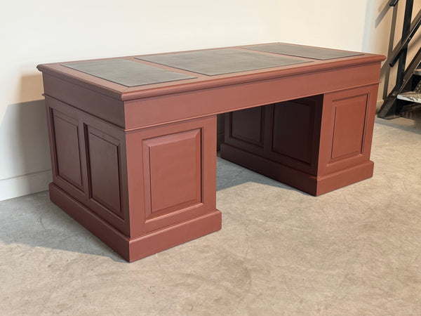 Vintage bureau, klassiek Engels bureau, mahoniehout, bruin leer, 709