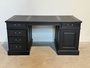 Vintage bureau, zwart, klassiek Engels bureau, mahoniehout , zwart leer, 702